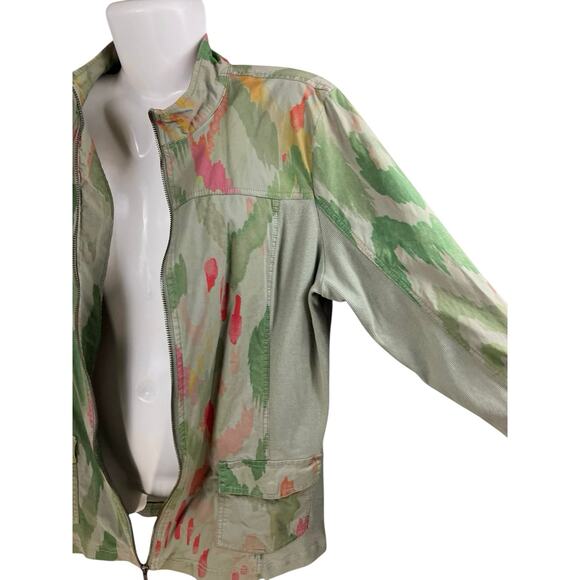 Chico's Zenergy Women's Green Abstract Full Zip Roll Slv Pocket Jacket SZ 2 US L - Picture 6 of 10